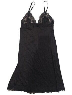Vintage Kayser Size 36 Black 100% Antron III Nylon Lace Trim Full Slip